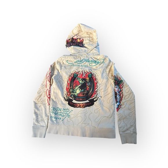 Ed Hardy Y2K Full Zip Hoodie – Dragon & Eagle Tattoo Print – Sherpa Lined - Picture 2 of 7